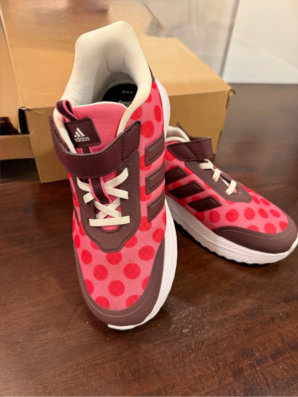 adidas Kids Pink and Burgundy Polka Dot Sneakers